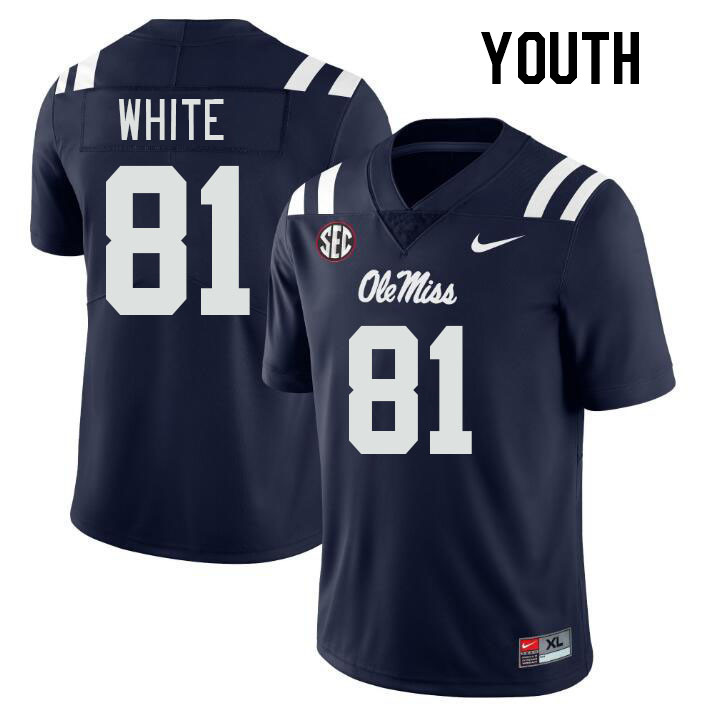 Youth #81 Noreel White Ole Miss Rebels College Football Jerseys Stitched-Navy